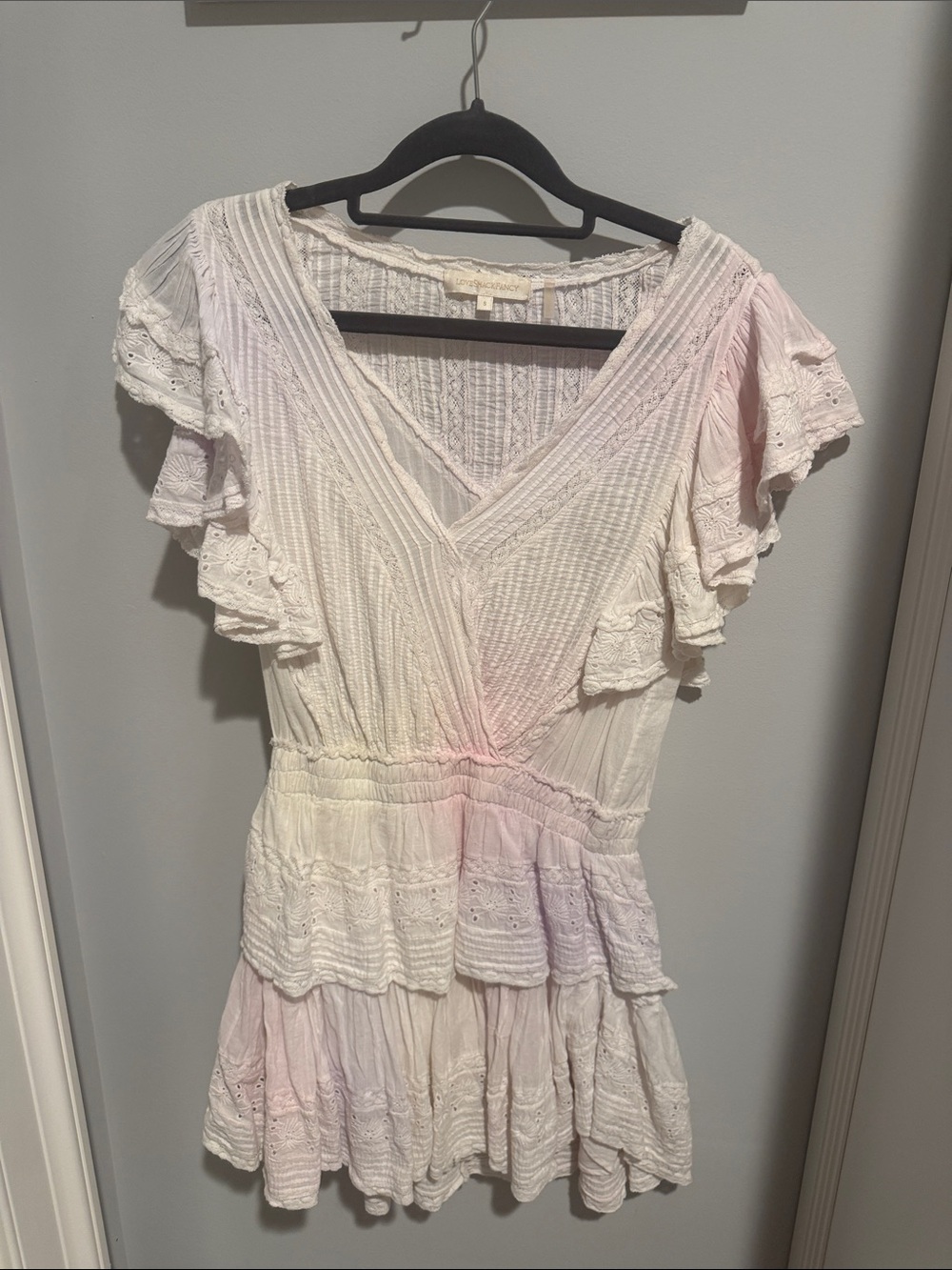 LoveShackFancy Pastel Tie-Dye Eyelet Lace Chemise